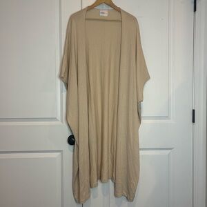 Crush Oatmeal Tan Cotton Silk Cashmere Open Front Long Kimono Cardigan O/S